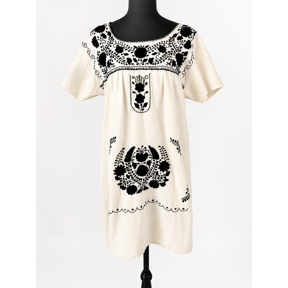 Native Women's L Embroidered Midi Dress Boho Peasant Folk Cottagecore